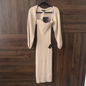 Lulu's Autumn Aura Beige Ribbed Two-Piece Sweater Dress